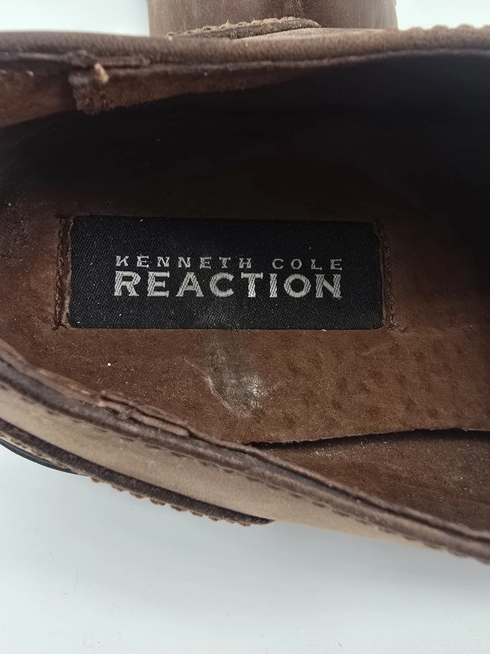 New Kenneth Cole Reaction Brown Leather Derby Shoes with Black Sole 8
